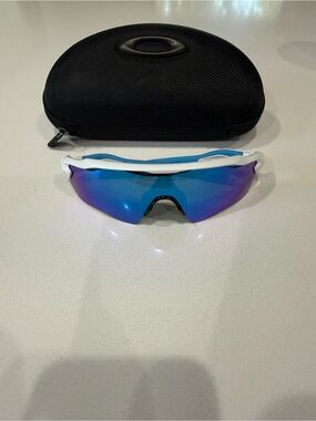 Oakley Youth White Frame Sunglasses with Blue-Purple Iridium Lens